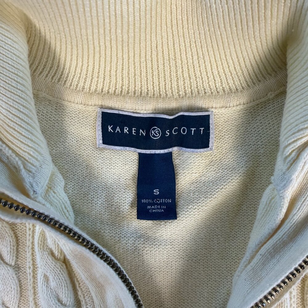 Karen Scott Cable Knit Sweater Womens Size Small Yellow Mock Neck Cotton F431 - Picture 3 of 8